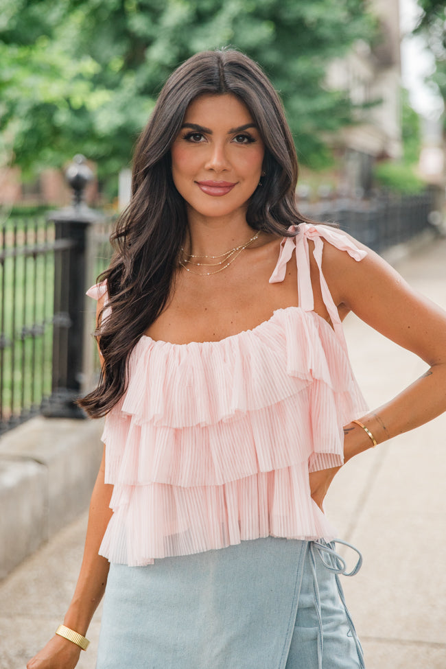 Pink Milkmaid popular Ruffle Tulle Blouse with Bow