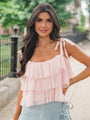 It's Giving Blush Ruffle Tulle Bow Shoulder Tank