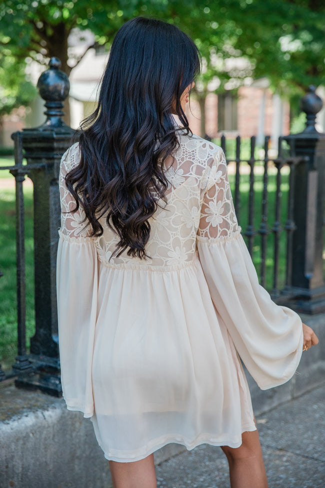 Just Getting Started Nude Lace V-Neck Dress