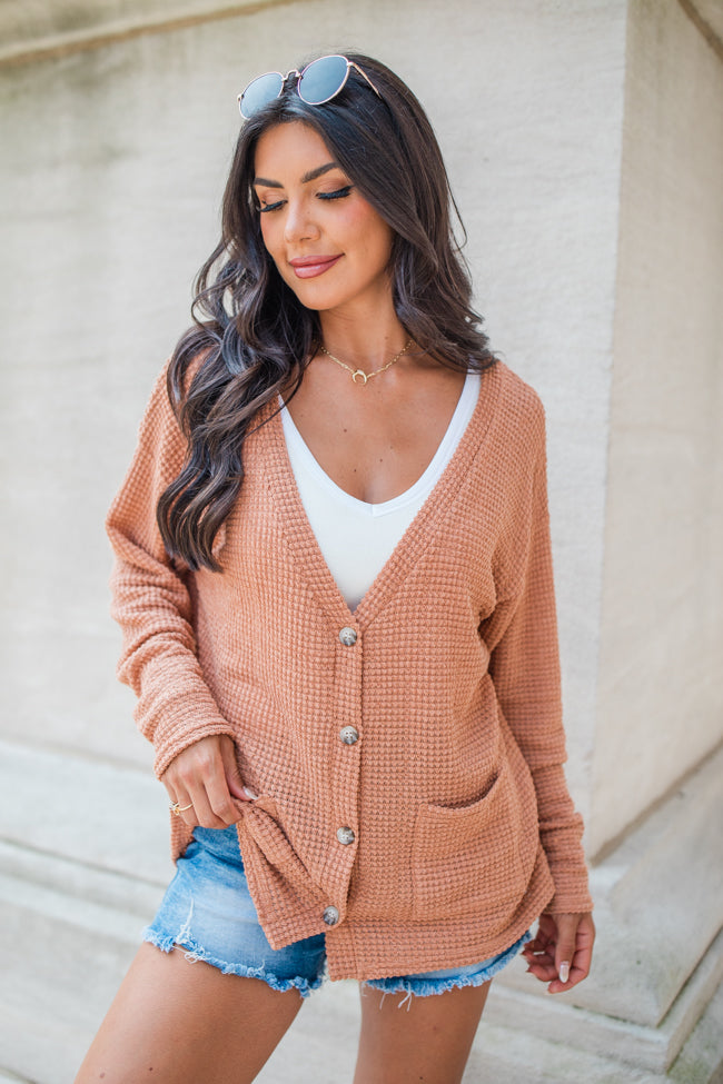 Sounds Like Me Brown Waffle Knit Cardigan SALE