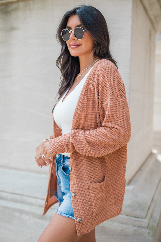 Sounds Like Me Brown Waffle Knit Cardigan SALE