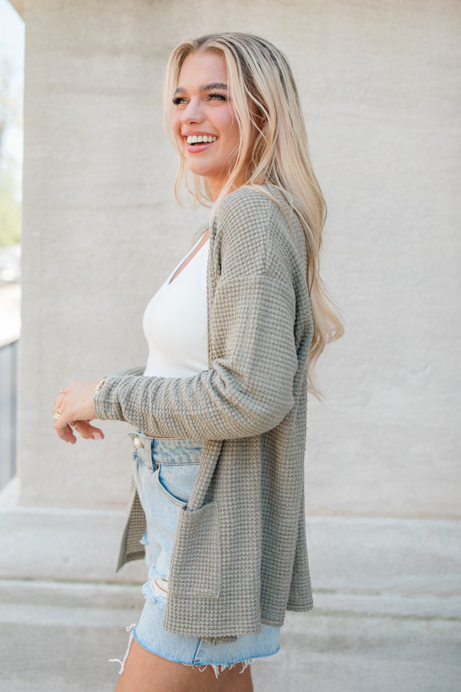 Sounds Like Me Olive Waffle Knit Cardigan SALE