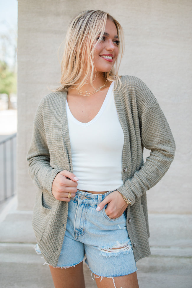 Sounds Like Me Olive Waffle Knit Cardigan SALE