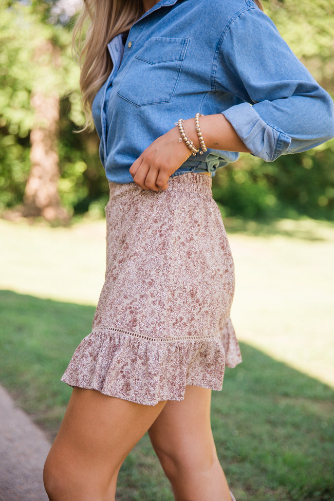 What's The Tea Brown Floral Button Front Detail Skort