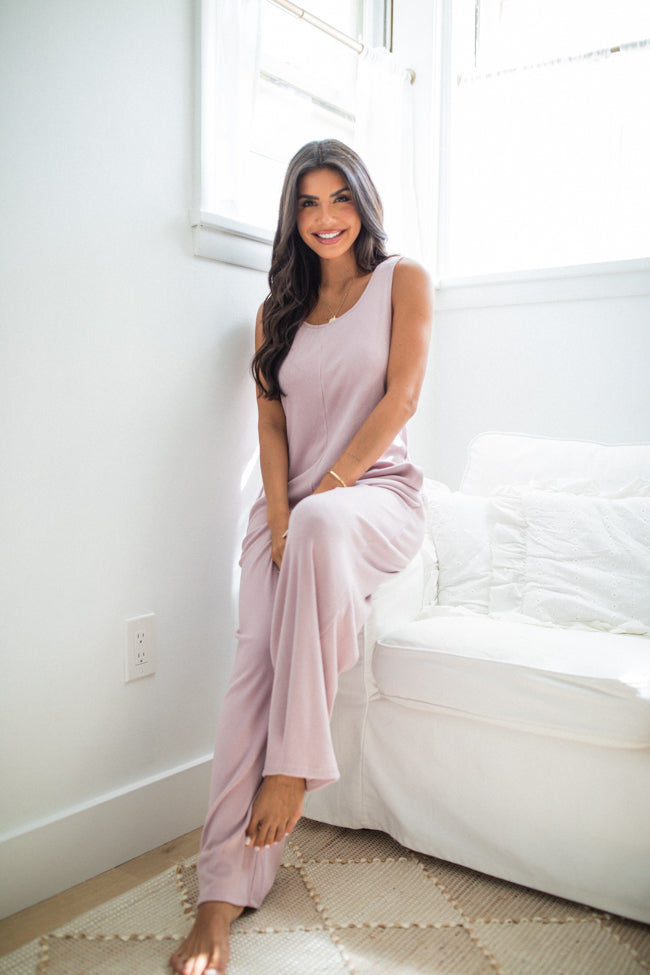 Me Time Lilac Ribbed Knit Jumpsuit