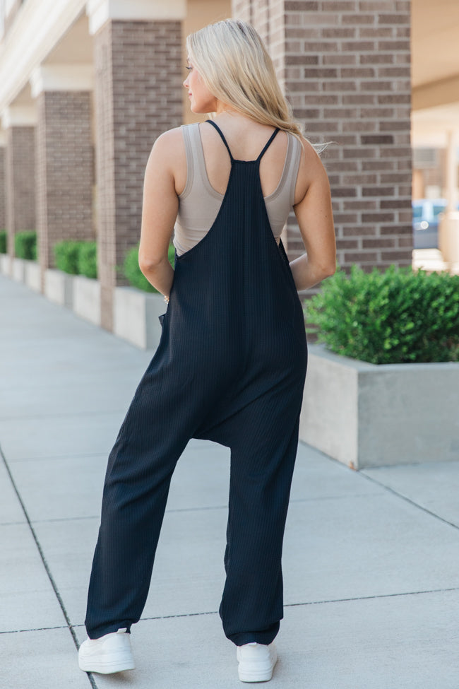 Day In The Life Black Waffle Knit Jumpsuit