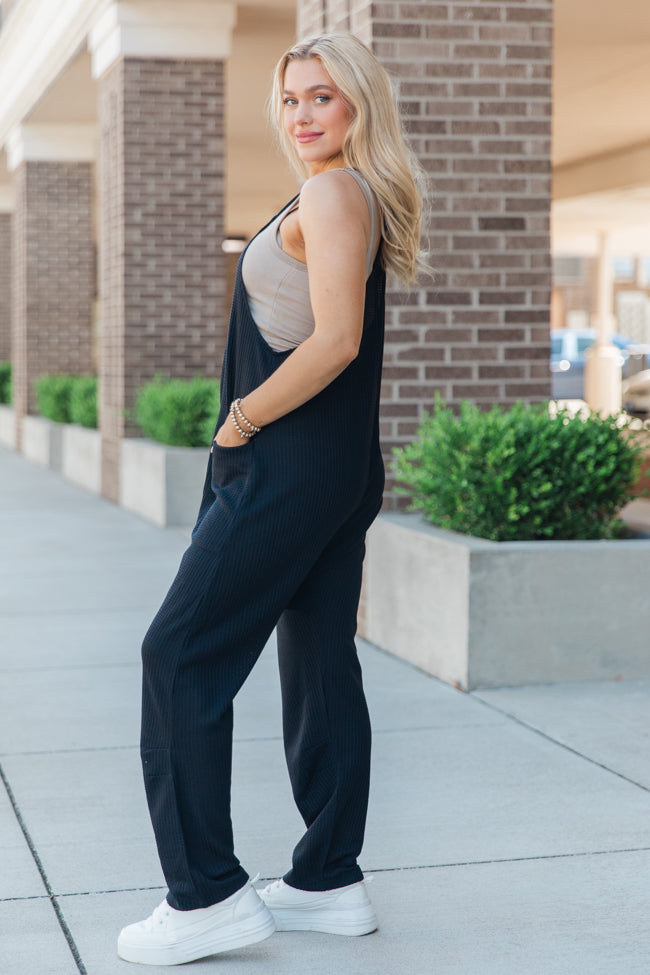 Day In The Life Black Waffle Knit Jumpsuit