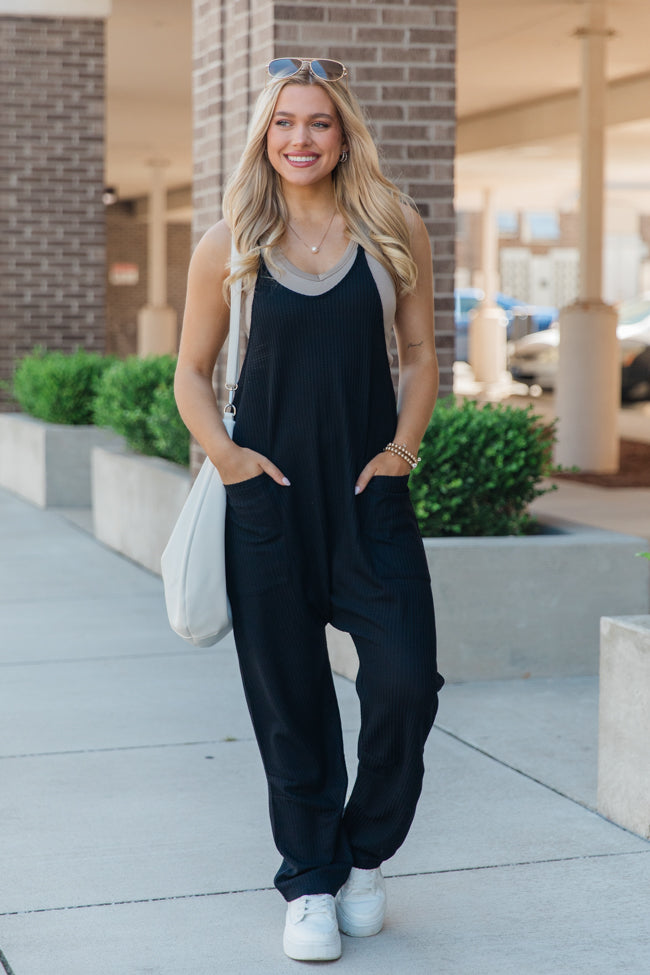 Day In The Life Black Waffle Knit Jumpsuit