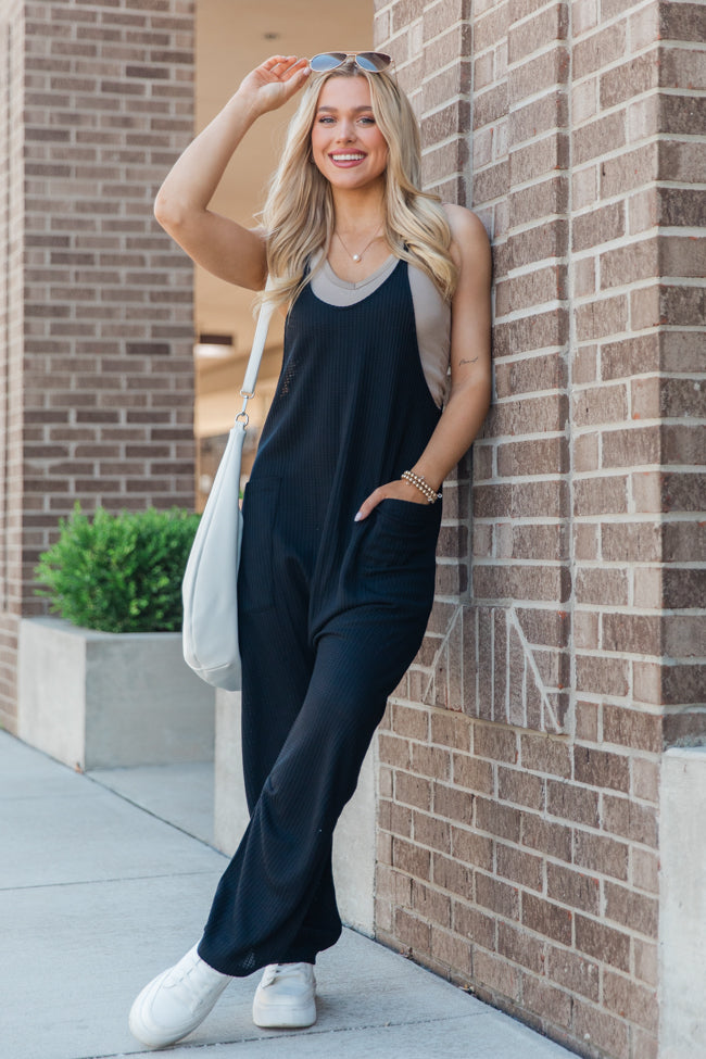 Day In The Life Black Waffle Knit Jumpsuit