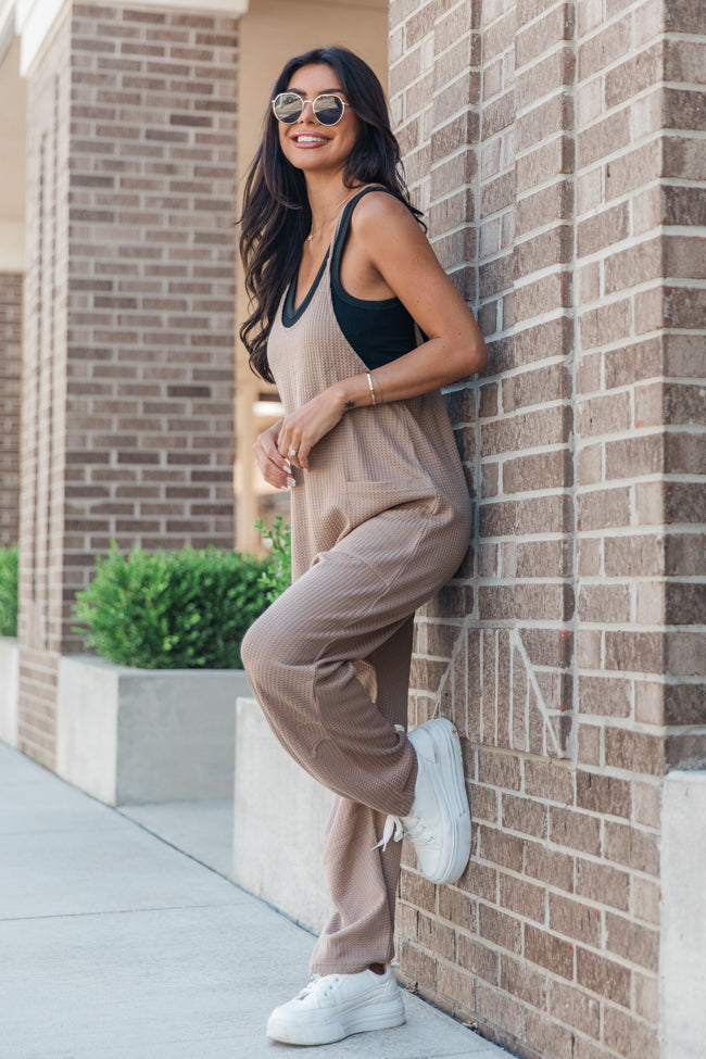 Day In The Life Taupe Waffle Knit Jumpsuit