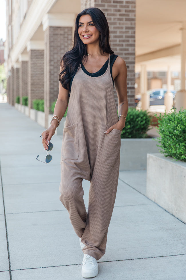 Day In The Life Taupe Waffle Knit Jumpsuit