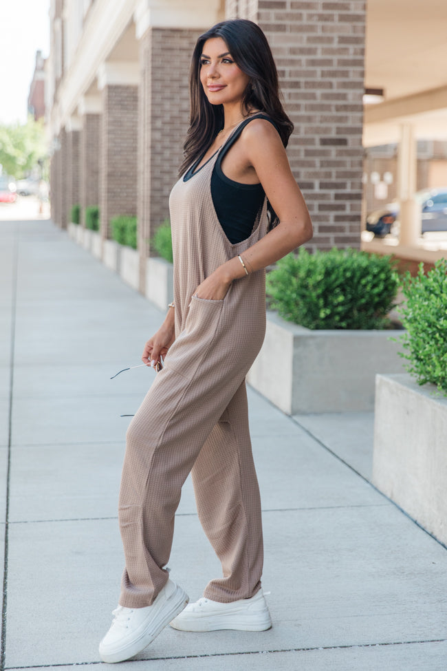 Day In The Life Taupe Waffle Knit Jumpsuit