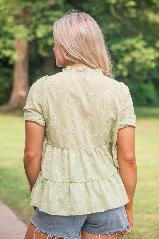 My Life Story Green Embroidered Short Sleeve Blouse