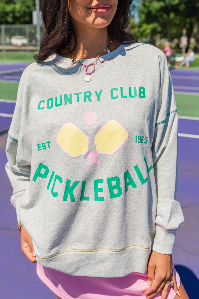 To The Pickleball Court Heather Grey Contrast Stitch Graphic Sweatshirt FINAL SALE