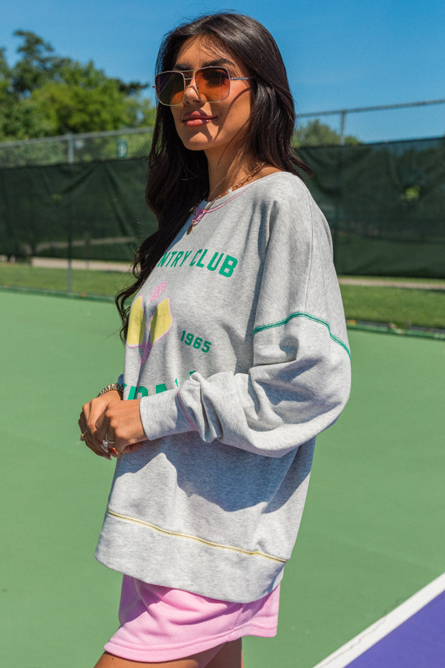 To The Pickleball Court Heather Grey Contrast Stitch Graphic Sweatshirt FINAL SALE