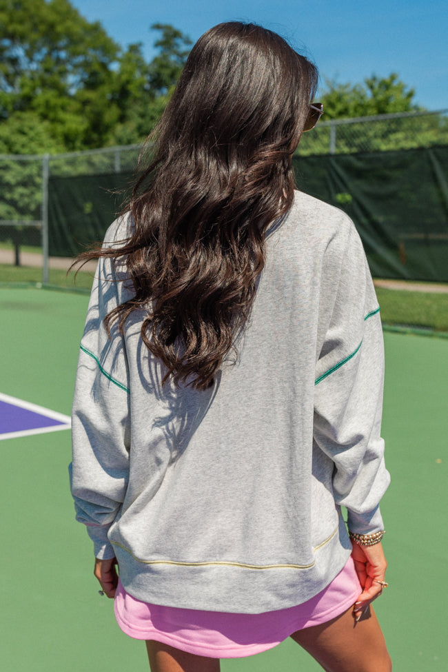 To The Pickleball Court Heather Grey Contrast Stitch Graphic Sweatshirt FINAL SALE