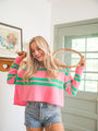 Sweet Affection Pink And Green Striped Notched Neck Sweater FINAL SALE