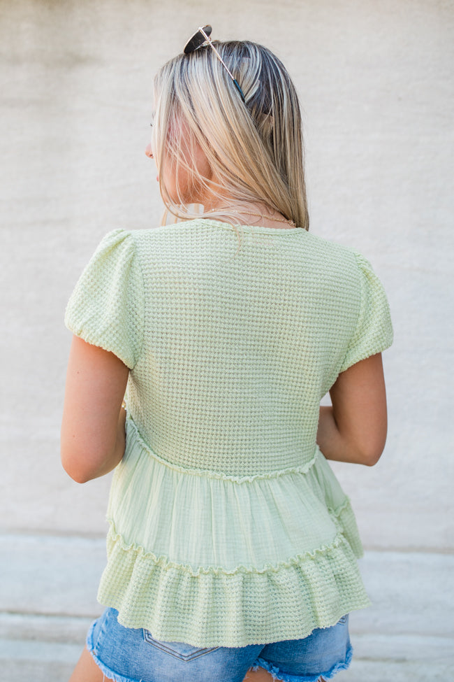 Rays Of Hope Green Waffle And Gauze Babydoll Top FINAL SALE