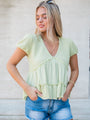 Rays Of Hope Green Waffle And Gauze Babydoll Top FINAL SALE