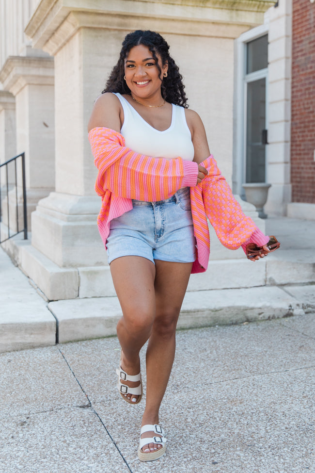 Time To Waste Pink And Orange Checkered And Striped Cardigan SALE