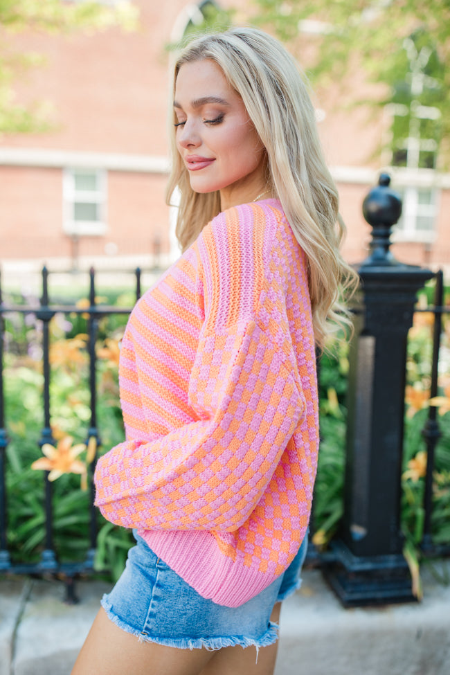 Time To Waste Pink And Orange Checkered And Striped Cardigan SALE