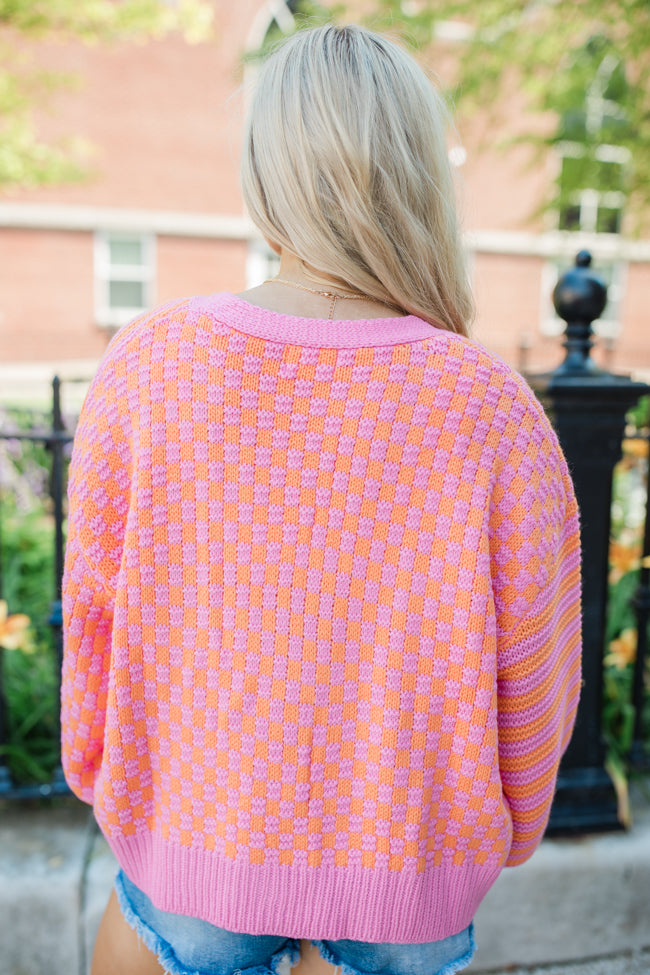 Time To Waste Pink And Orange Checkered And Striped Cardigan SALE