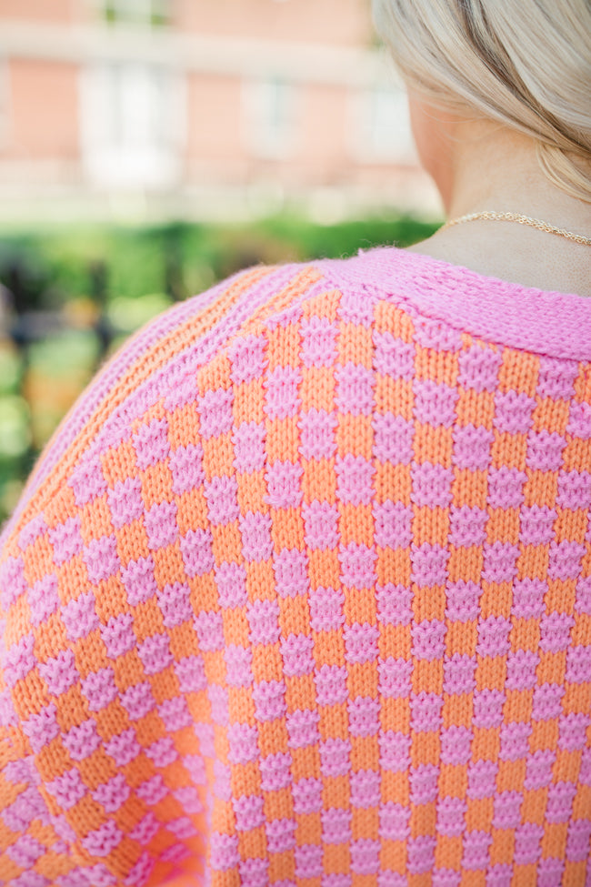 Time To Waste Pink And Orange Checkered And Striped Cardigan