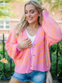 Time To Waste Pink And Orange Checkered And Striped Cardigan SALE