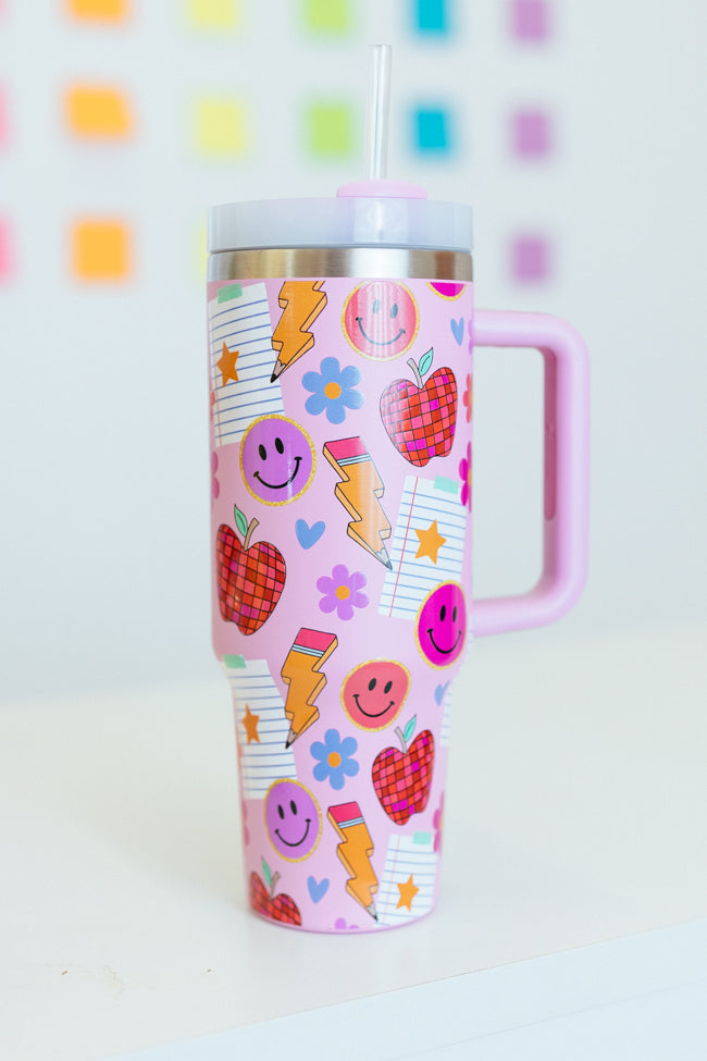 Sippin' Pretty In Too Cool For School 40 oz Drink Tumbler With Lid And Straw