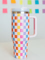 Sippin' Pretty Multicolor Checkered 40 oz Drink Tumbler With Lid And Straw