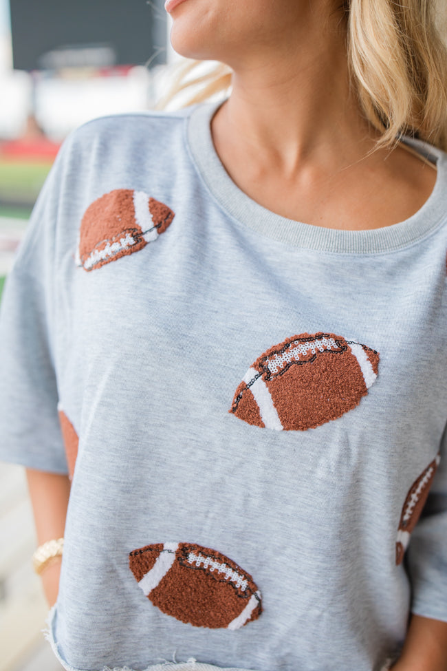 Game Day Glam Heather Grey Short Sleeve Football Patch Tee