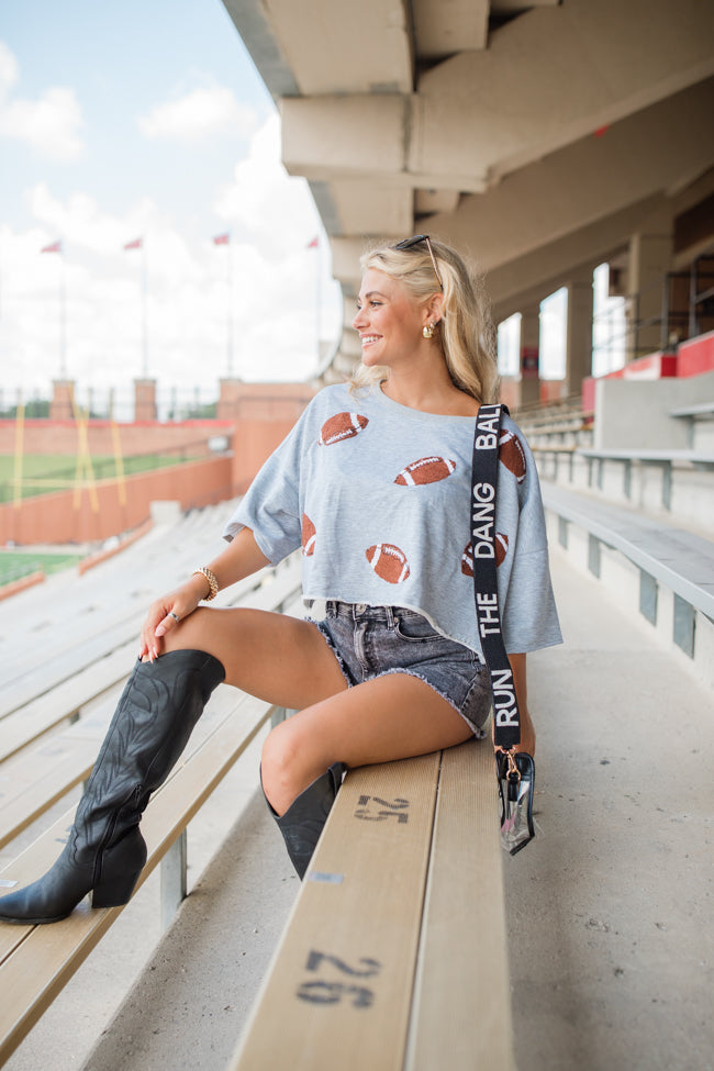 Game Day Glam Heather Grey Short Sleeve Football Patch Tee