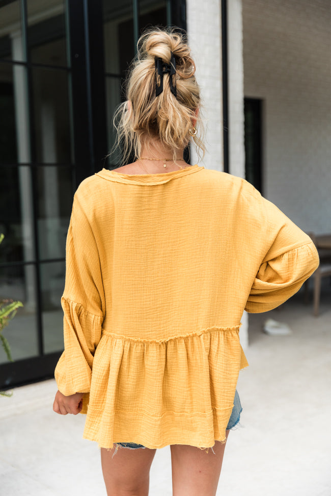 Escaping Reality Mustard Oversized Henley Blouse