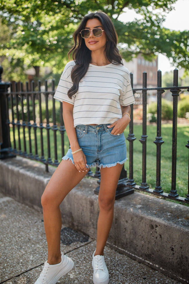 Easy Way Out Ivory and Black Striped Crop Tee FINAL SALE