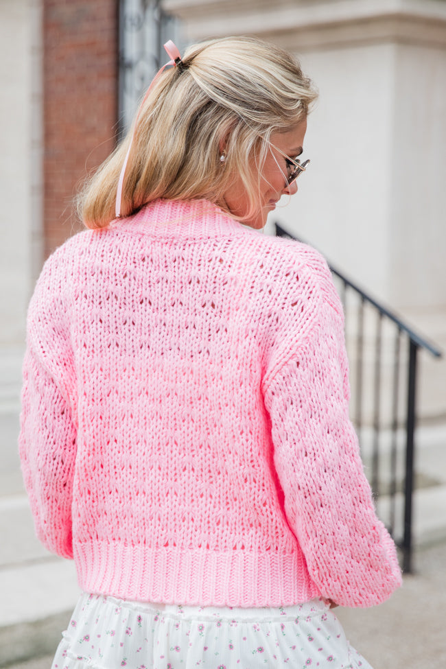 Focus On Me Pink Textured Sleeve Cropped Cardigan SALE