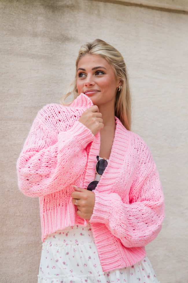 Focus On Me Pink Textured Sleeve Cropped Cardigan SALE