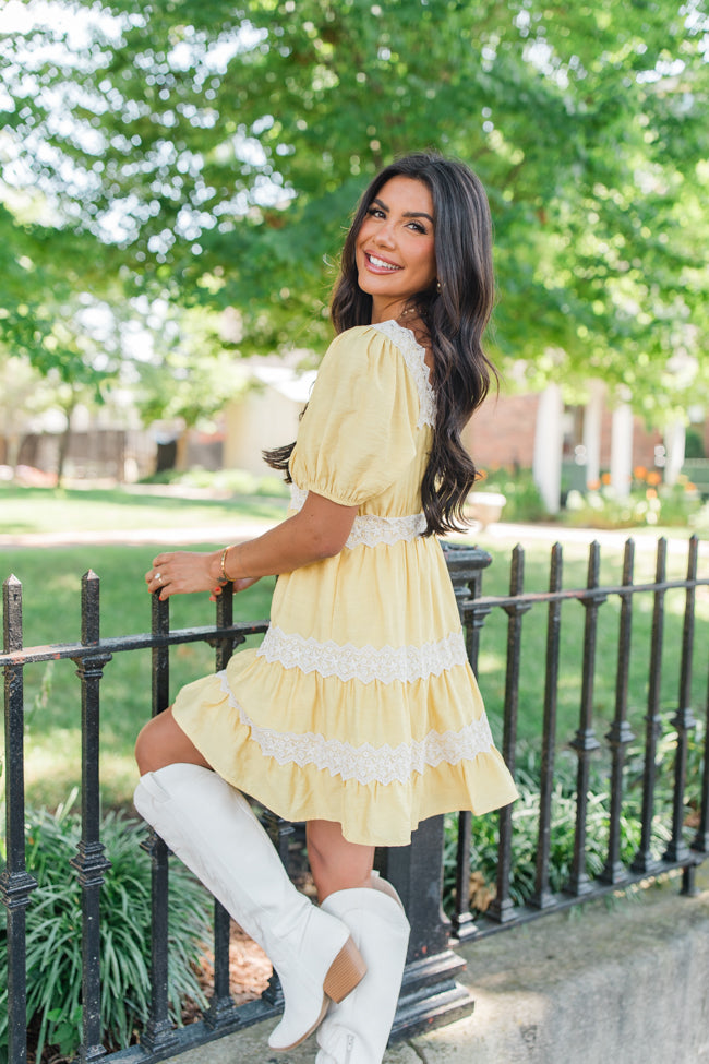 Savor This Feeling Mustard Lace Trim Mini Dress FINAL SALE