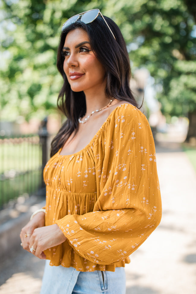 Follow You Anywhere Mustard Floral Babydoll Blouse