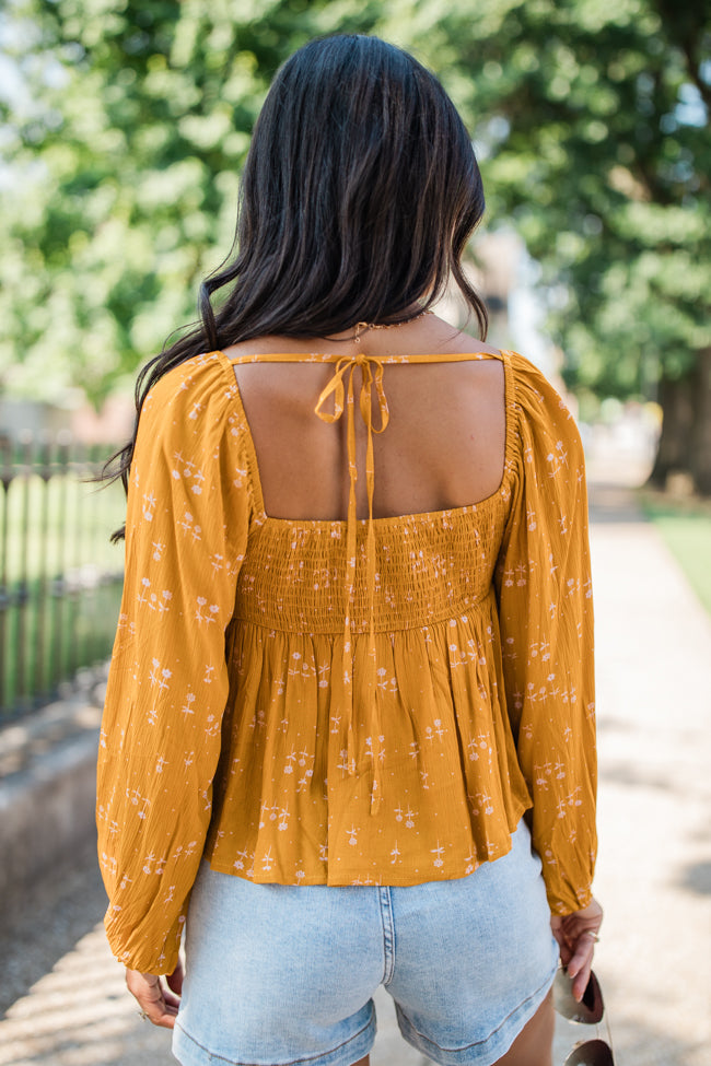 Follow You Anywhere Mustard Floral Babydoll Blouse