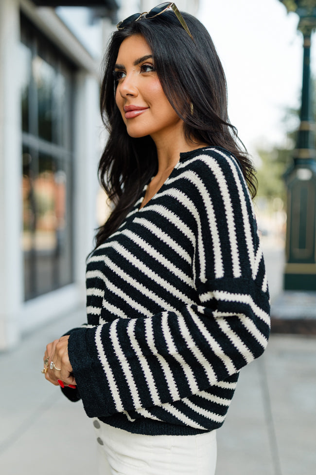 Take The Long Way Black and Ivory Lightweight Knit Striped Sweater