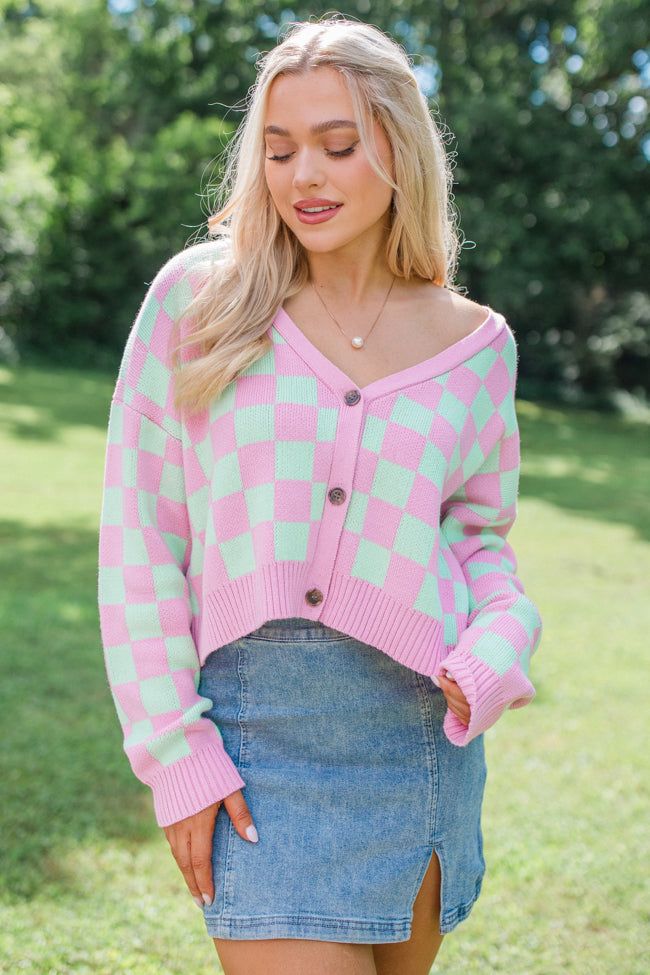 Making Memories In Watermelon Crawl Cropped Checkered Cardigan SALE