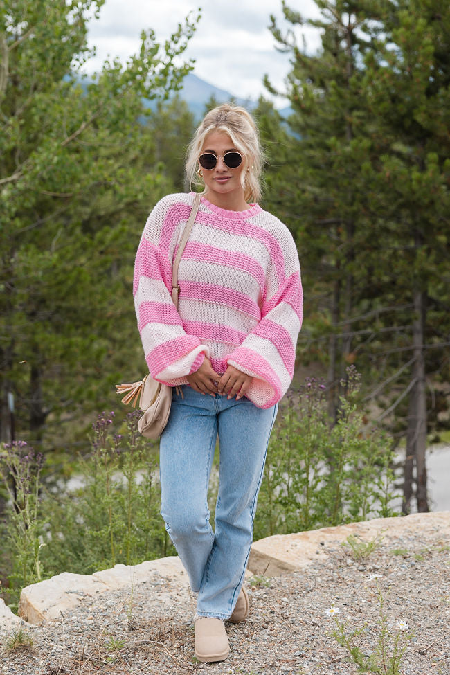 I Always Believe Pink Textured Stripe Sweater