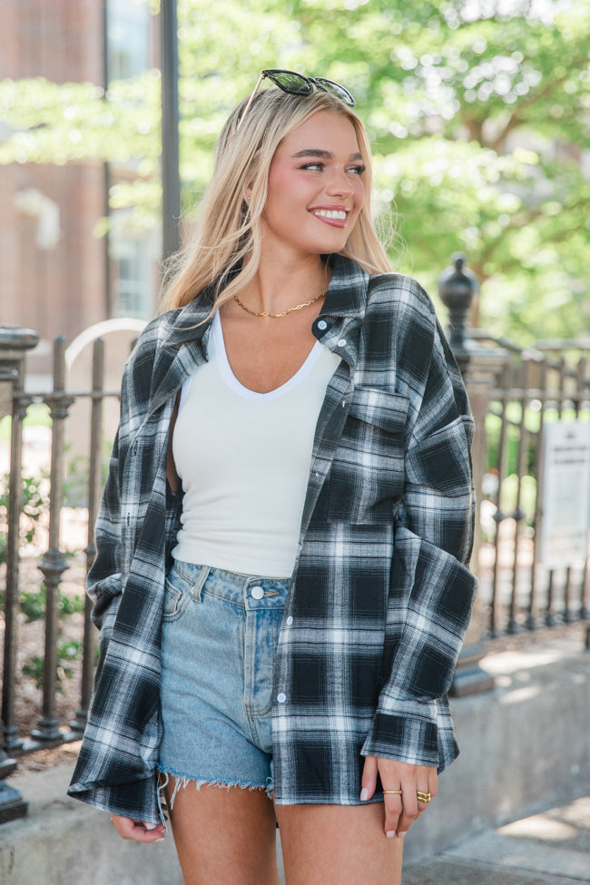 Made Me Realize Black And Ivory Plaid Oversized Button Front Shirt