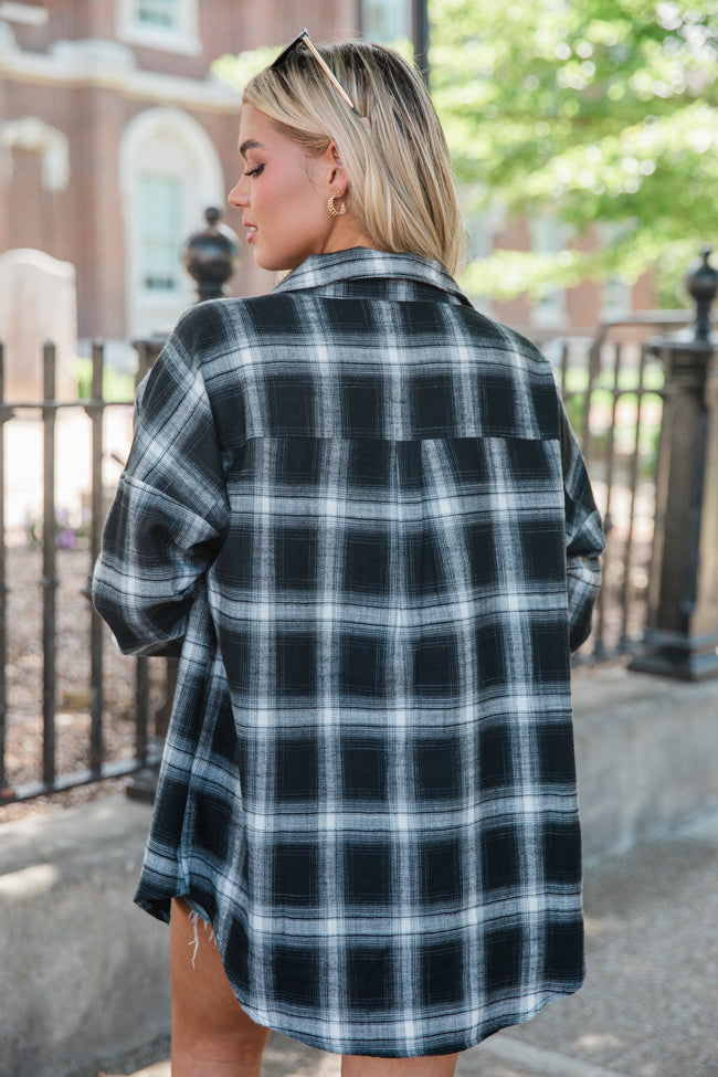 Made Me Realize Black And Ivory Plaid Oversized Button Front Shirt