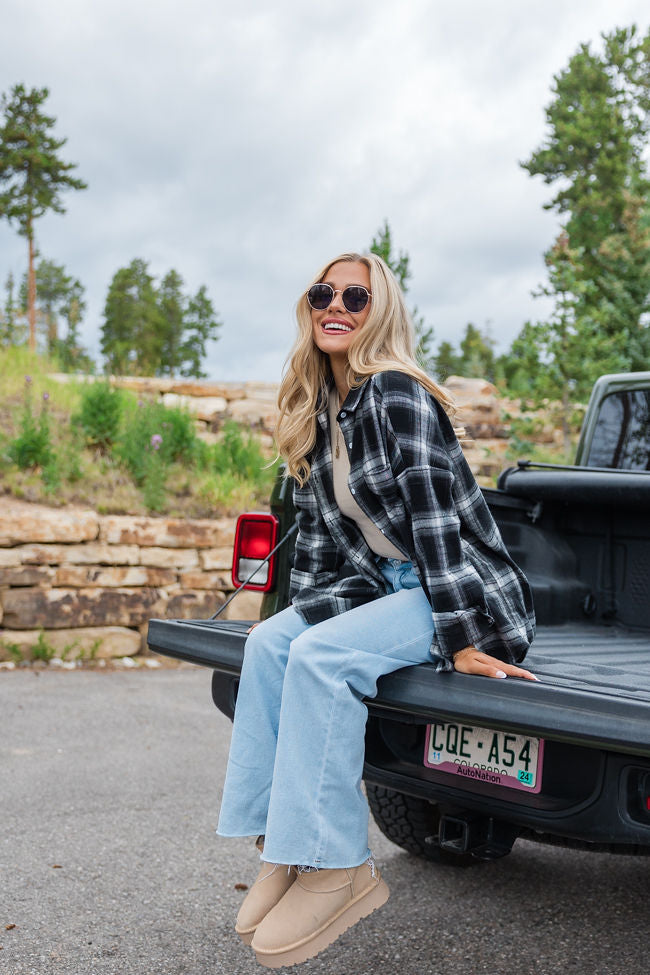 Made Me Realize Black And Ivory Plaid Oversized Button Front Shirt