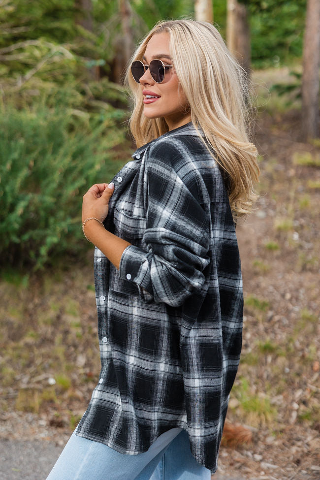 Made Me Realize Black And Ivory Plaid Oversized Button Front Shirt