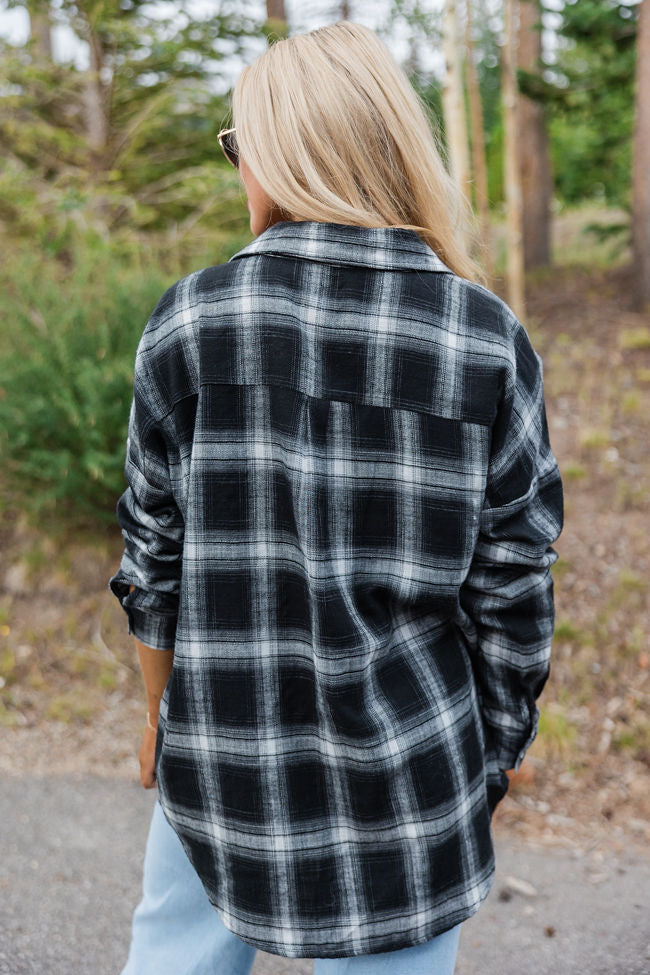 Made Me Realize Black And Ivory Plaid Oversized Button Front Shirt