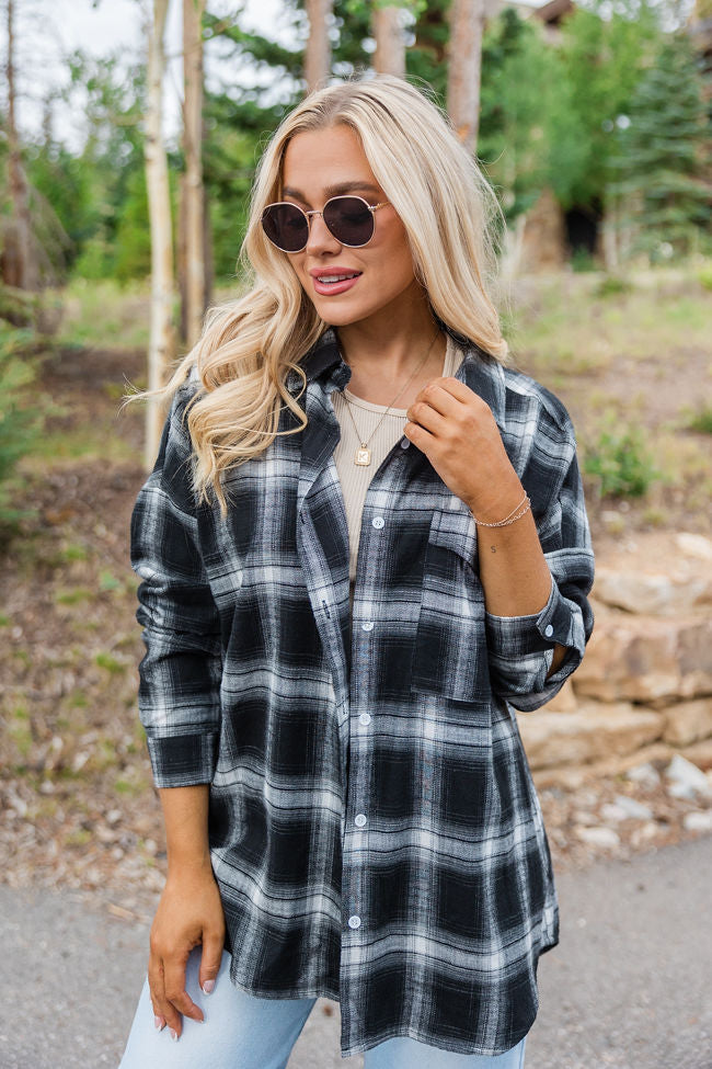 Made Me Realize Black And Ivory Plaid Oversized Button Front Shirt