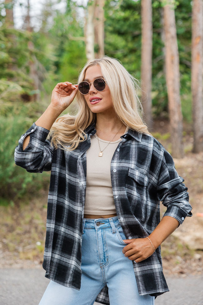 Made Me Realize Black And Ivory Plaid Oversized Button Front Shirt