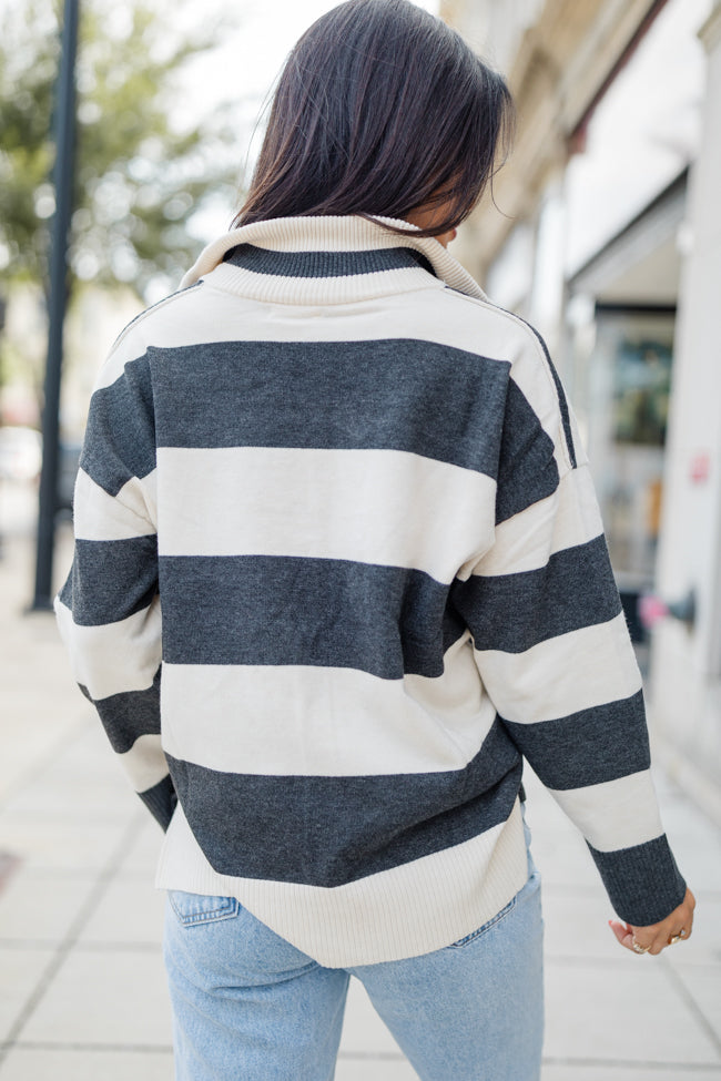 Moment In Time Charcoal Striped Quarter Zip Pullover